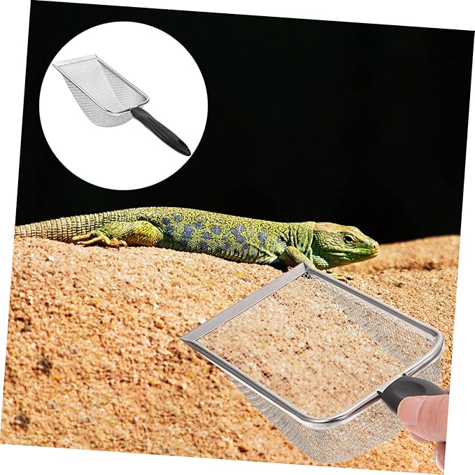 Abaodam 1pc Stainless Steel Reptile Sand Scoop Ergonomic Handle for Easy Excrement Removal Tortoise and Lizard Terrariums for Cleaning Substrate and Litter Areas