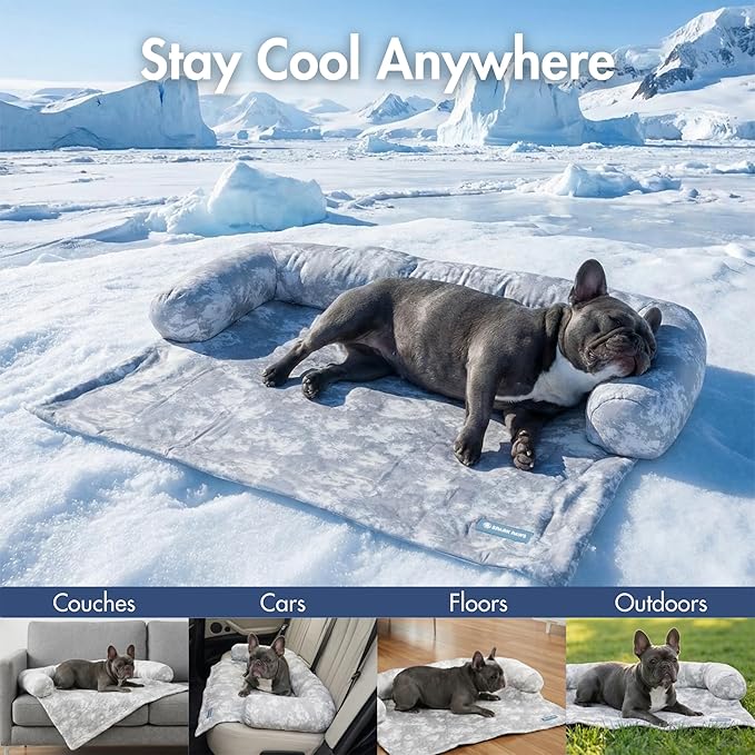 Spark Paws Cooling Couch Cover Dog Bed, Furniture Protector Mat, Non-Toxic Washable Pet Cooling Pad for Large & Small Dog - Cloud Grey - Size L