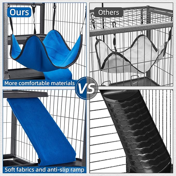 HABUTWAY 50''H Metal Small Animal Cages, Rolling Chinchilla Cage with Removable Ramps, Lagre Cage for Chinchillas/Guinea Pigs/Rabbit, Ferret Cages with Hammock & 5 Tiers, Black