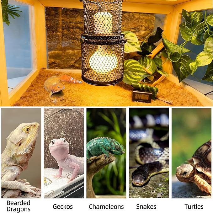 kathson 2 PCS Retractable Reptile Heat Lamp Guard,Reptile Anti-Scald Mesh Cage Guard Lampshade,Ceramic Heat Emitter Heat Lamp Shade Fixture for Snake Lizard Turtle Frog,Without Bulb