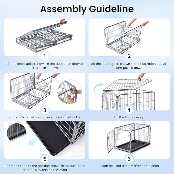 ZOMISIA Collapsible Dog Crate for Small Dogs - 30 inch Escape Proof Metal Dog Kennel with Double Door, Easy Assembly Foldable Dog Cage with Removable Tray, Indoor Outdoor Use, Silver Gray