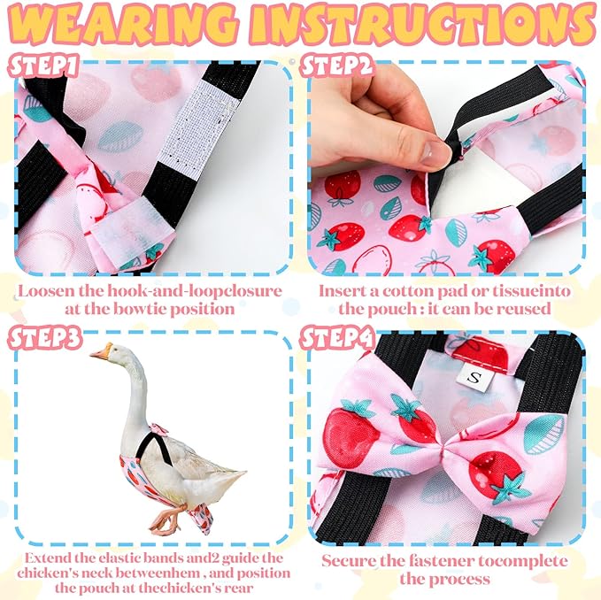 6 Pcs Chicken Diapers for Indoor Chickens Reusable Washable Duck Diapers with Bowtie Adjustable Ducklings Pet Poultry Potty Training Clothes for Rooster Chicken Geese(Classic,L)