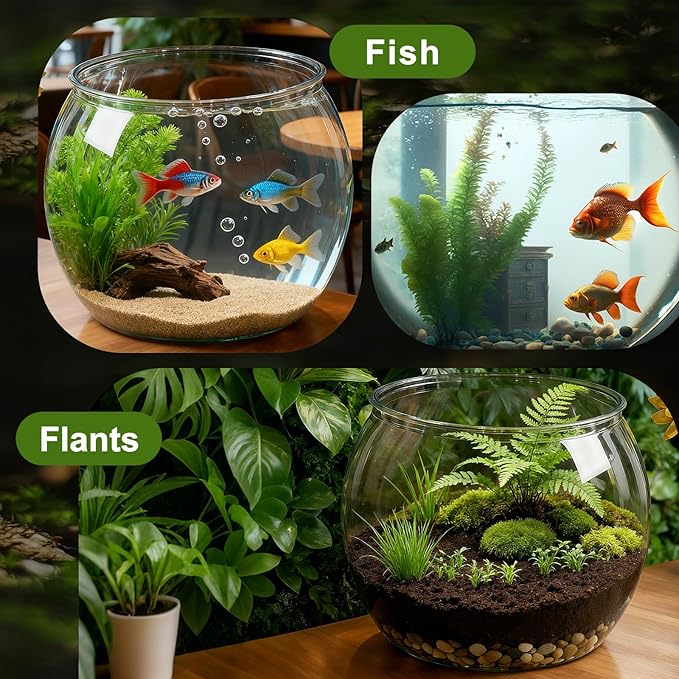 Geelin 1.5 Gallon Plastic Fish Tank Large Bowl Shatterproof with Crystal Clear Clarity for Terrarium, Flower Vase Centerpiece Gift for Fish Lovers (Round)