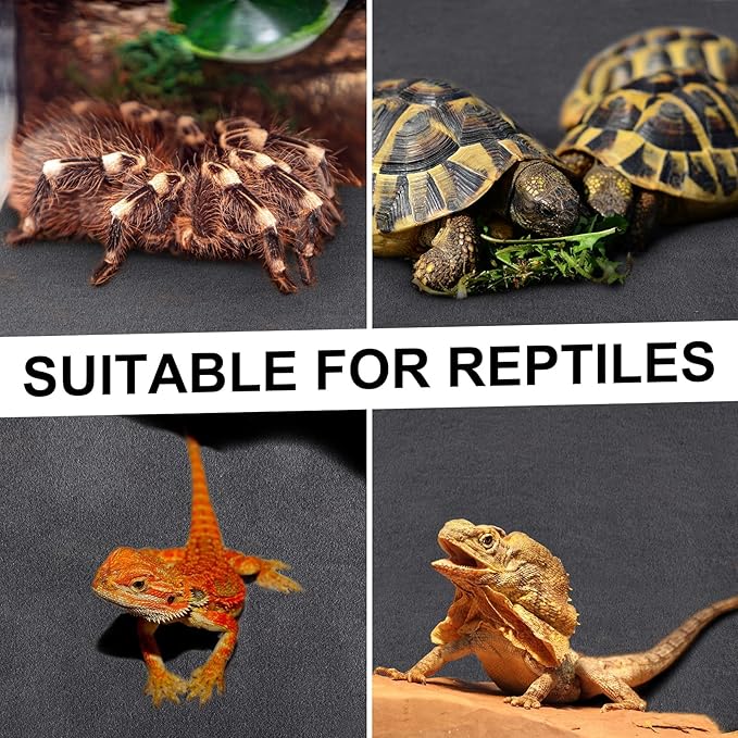 Haull 4 Pcs Reptile Carpet Pet Terrarium Floor Liners Bedding Substrate Liner Supplies Reptile Cage Mat Tank Accessories for Lizard Bearded Dragon Tortoise Snake Leopard (Black,47 x 24 Inch)