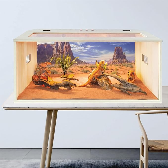 PROLEE Bearded Dragon Tank,Wooden Reptile Tank and Lizard Tank,Tempered Glass Large Bearded Dragon Enclosure with Built-in Lamp Fixture (40X20X20inch,65 Gallons)