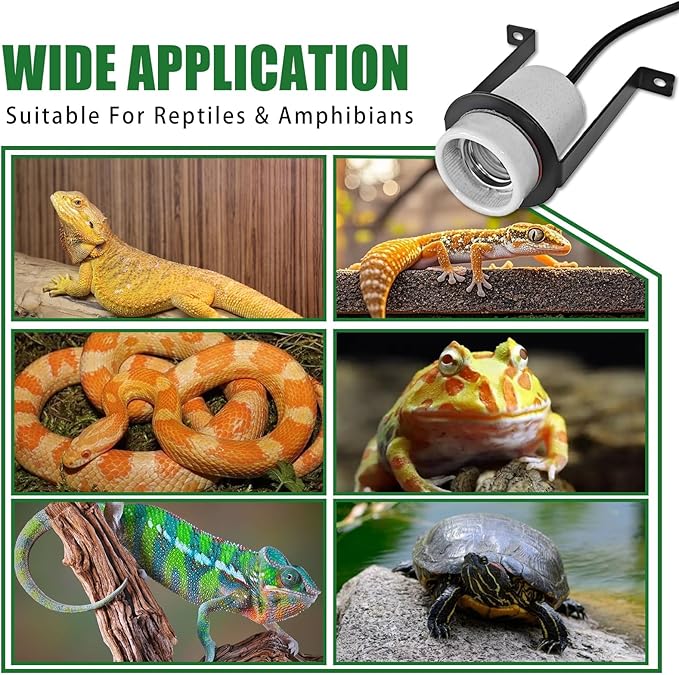 Reptile Light Fixture,Bearded Dragon Heat Lamp Holder Bracket with Thermometer,Pet Heating Light Ceramic Socket,Lamp Fixture for Amphibian,Gecko,Iguana,Lizard,Snake,Turtle (Deep-U)