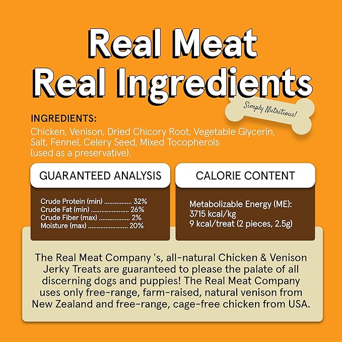 Real Meat Dog Treats - Three 12oz Bag of Bite-Sized Air-Dried Venison & Chicken Jerky for Dogs - Grain-Free Jerky Treats with 95% Free-Range Venison & Chicken - All-Natural Treats