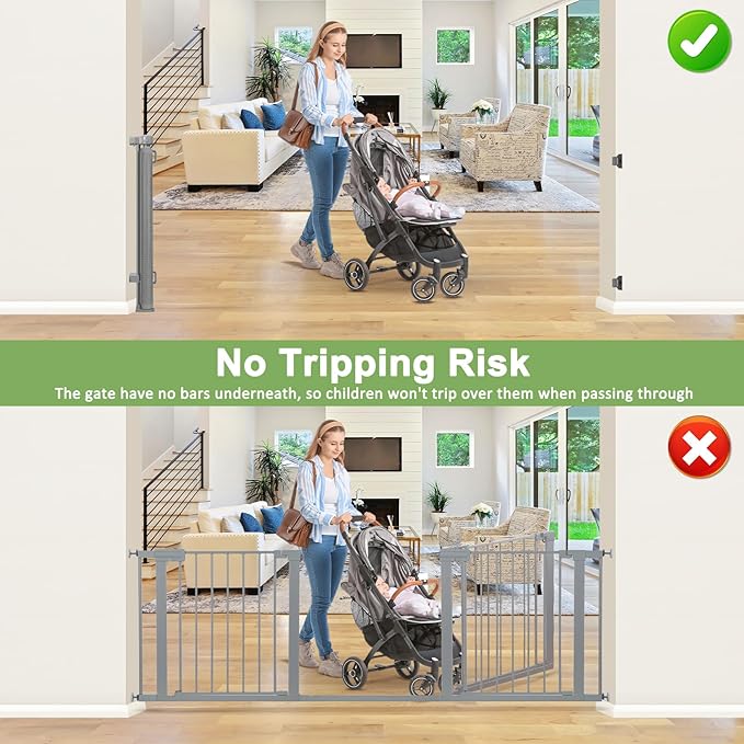 Reinforced 100” Extra Wide Baby Gate for Doorway, 33” Tall Retractable Dog Gate with Reinforced Strips, 8.33 Ft Wide Baby Gates for Large Openings, Anti-Scratch Retractable Pet Gates for Dogs, Gray