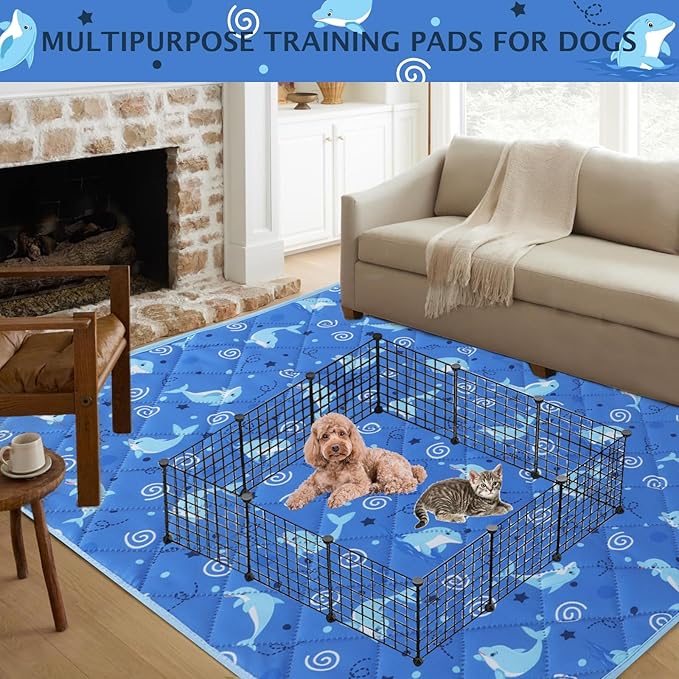 IEUUMLER Washable Pee Pads for Dogs, 1 Pack Non-Slip & Waterproof Pack Whelping Pad, Reusable Washable Puppy Potty Training Pad with Fast Absorbent for Playpen EU007 (Dolphin, 63"X63"-1pcs)