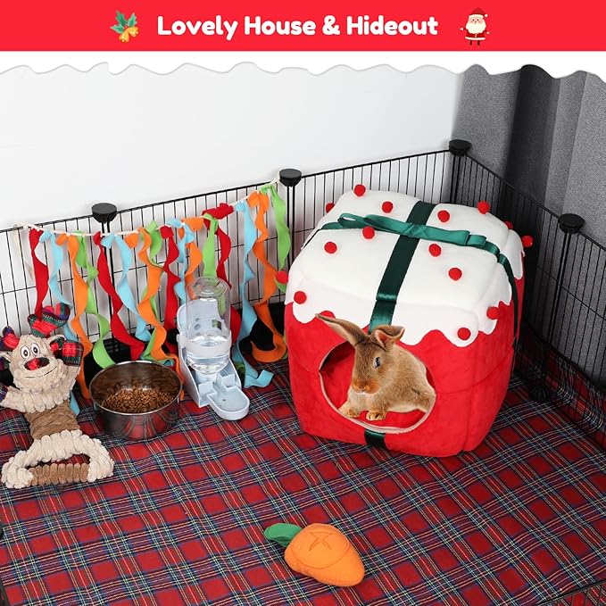 BWOGUE Christmas Rabbit Bed Large Rabbit House and Hideouts Warm Bunny Hut Cave for Bunny Guinea Pig Chinchilla