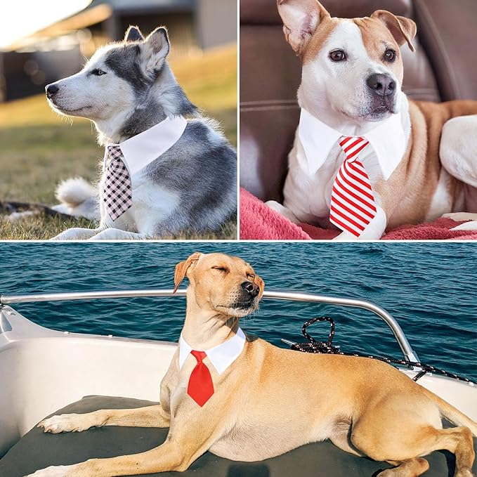 Segarty Bow Tie Dog Collar, 6 Pieces Adjustable Pets Dog Cat Neck Ties Pet Necktie with Suit White Collar for Medium Large Dogs Tuxedo Costumes Grooming Accessories, Dog Tux Ties for Wedding