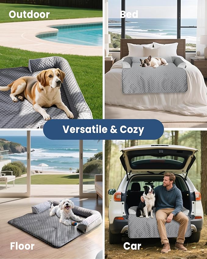 Dog Cooling Mat Large Sized Dog Beds for Couch with Sides, Self Cooling Orthopedic Pet Bed with Removable Washable Cover for Sofa Floor Car, Durable & Non-Gel, 45 x 37 inch, Grey