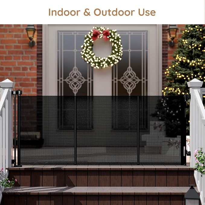 Miumoon One-Hand Operation Retractable Baby Gates, 59 inch Retractable Gate with Reinforced Strip Design to Prevent Crawling Through, 5 FT Retractable Dog Gate for Stairs, Doorways, Hallways