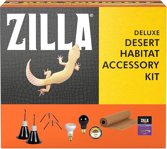 Zilla Desert Habitat Accessory Kit, Starter Kit for Reptiles, Easy Start for Desert-Dwelling Reptiles, Includes Lighting, Bedding and Food, Ideal for Size 10G Terrariums