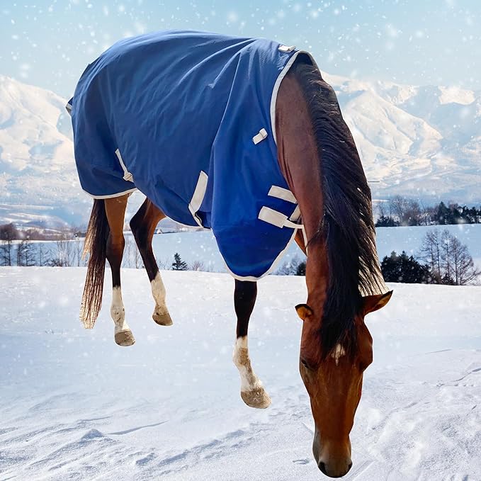 1200D Horse Blanket Winter Water Resistant 220g Polyester Fiber Filling Liner 1200D Premium Turnout Horse Blanket,Horse Blankets for Real Horses Medium Weight Blanket 78 inches,145cm Deep Blue
