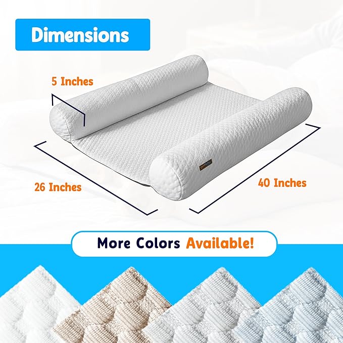 DenMate - On-Bed Dog Bed for Medium/Large Dogs (26x40), Stabilizing 100% Cotton Bolsters for Night Movement, Improves Comfort & Sleep for Dogs & Owners, Machine Washable Pet Mattress (White)