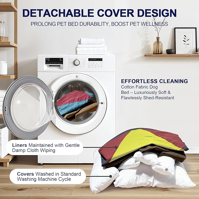 290 GSM Cotton Canvas Dog Couch Bed, Washable Removable Cover, Tough Bolster with Supportive Chopped Foam, Anti-Slip Bottom (Large)