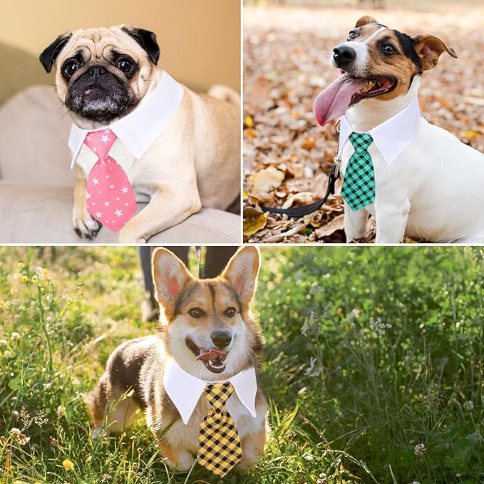 Segarty Neck Ties for Dogs, 6pcs Adjustable Dog Tie White Collar with Formal Classy Stripped Necktie for Pet Cats Small and Medium Boy Puppy Pets Tuxedo Wedding Birthday Gift