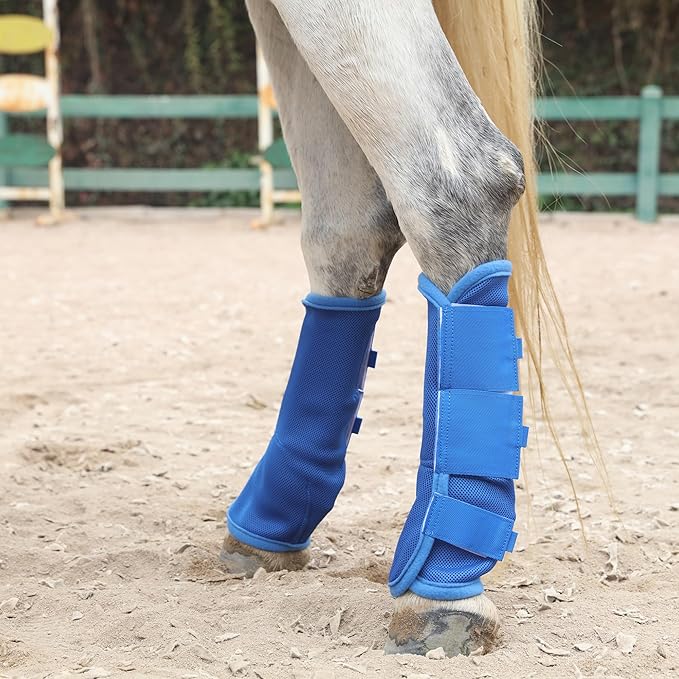 LEAFOREST Horse Fly Boots Set of 4 - Non Slip Leg Protection for Donkey Mini Pony Draft, Breathable Mesh Fly Boots for Pasture & Barn Use Deep Blue Pony