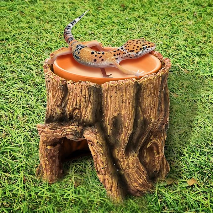 Cididu Reptile Hide Cave Resin, 2 in 1 Reptile Hideout Cave and Food Tray, Reptile Shelter with Detachable Food Bowl, Leopard Gecko Keeper Habitat Help Shedding for Amphibian, Snake, Lizard, Turtle