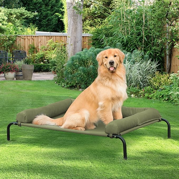 Cooling Elevated Dog Bed, Outdoor Raised Dog Beds, Medium Waterproof Dogs Cot W/Breathable Mesh, Pet Cot W/Portable Removable Bolster
