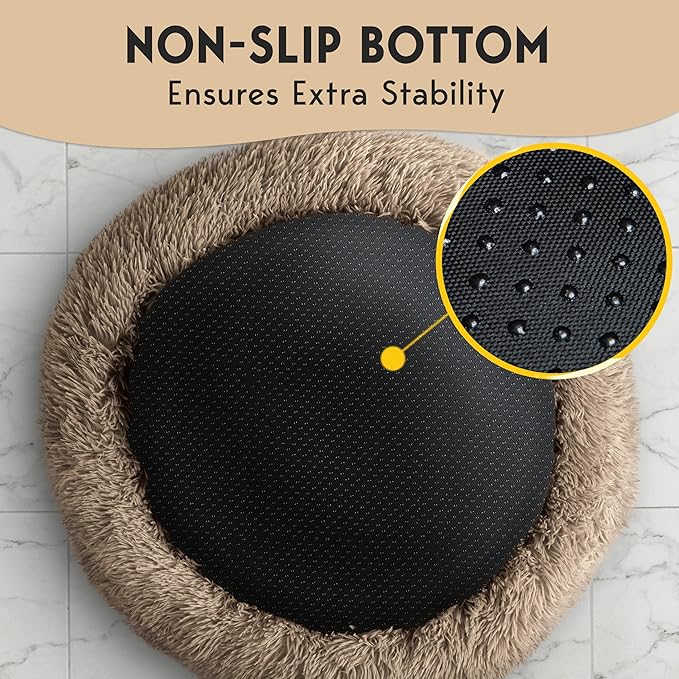 PetJett XL Dog Bed for Large Sized Dog - 45'' Extra Large Dog Bed, Washable Dog Bed - Anti-Slip Super Soft Round Donut Bed, Fluffy Faux Fur Anti-Anxiety Premium Comfort Pet Bed, Fits Dogs upto 120 lbs