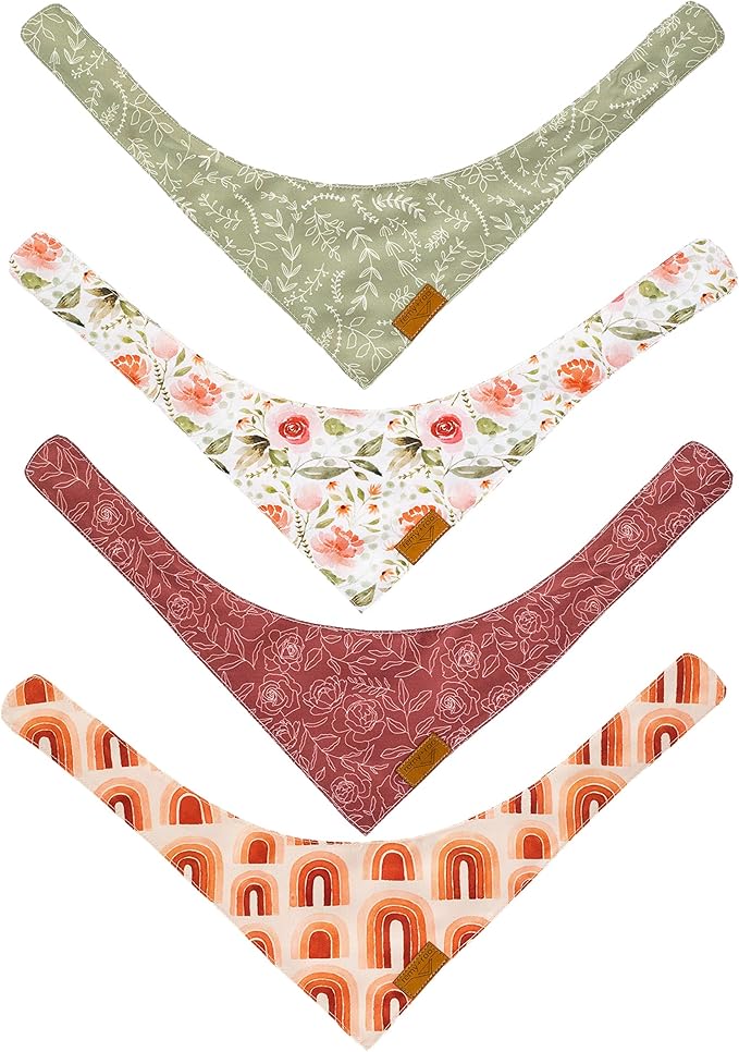 Remy+Roo Large Spring Dog Bandanas - 4 Pack Rubi Set | Premium Durable Adjustable Polyester Fabric | Patented Shape Girl Bandana, Floral Bandana