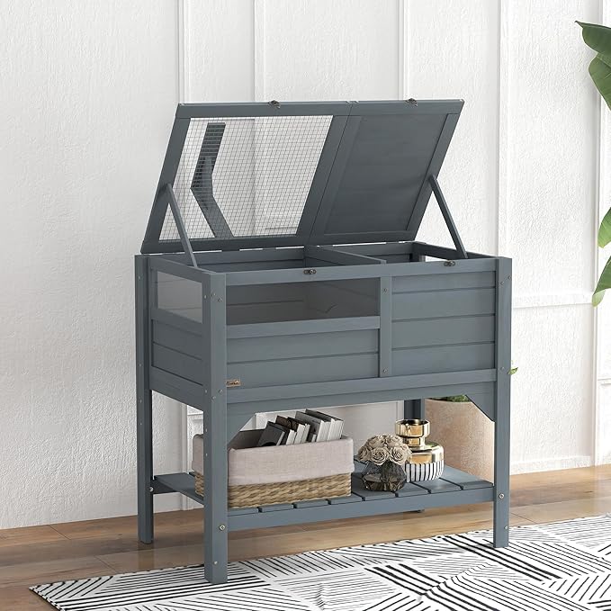 PawHut Tortoise Habitat with Shelf Storage, Reptile Enclosure with Tray, Light Support Frame, Gray