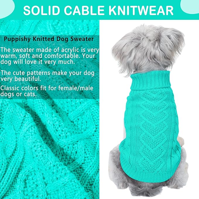 Dog Sweaters for Small Dogs Dog Clothes for Winter Solid Knitted Puppy Clothes Warm Chihuahua Sweater Turtleneck Pullover Pet Cat Sweater Mini Dachshund Knitwear(Lake Green, Small)