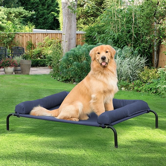 Cooling Elevated Dog Bed for Large Dogs, Portable Indoor & Outdoor Raised Dog Bed with Breathable Mesh, Chew Proof Pet Hammock Cots with Removable and Waterproof Bolsters
