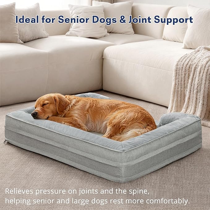 aodisman Orthopedic Dog Beds for Large Sized Dogs, Waterproof Memory Foam Big Size Pet Bed with Sides,Comfort Thick Egg-Crate Foam,Dog Couch Bed,Washable Cover & Non-Slip Bottom,Light Grey