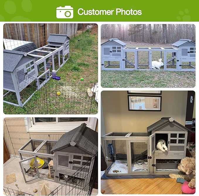 GUTINNEEN Rabbit Hutch Outdoor Rabbit Cage Indoor 51.6" L Waterproof Bunny Cage with Chew-Proof Ramp and Lockable Doors for Indoor Outdoor Use Grey