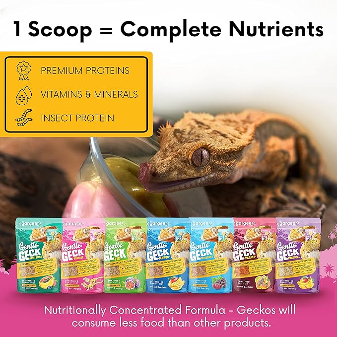 Gargeer 2oz Complete Crested Gecko Food Diet. Premium Mix, Ready to Use Freshly Made Powder. Unique Formula, Developed & Made in the USA. Enjoy! (Breeder + Insects Protein)