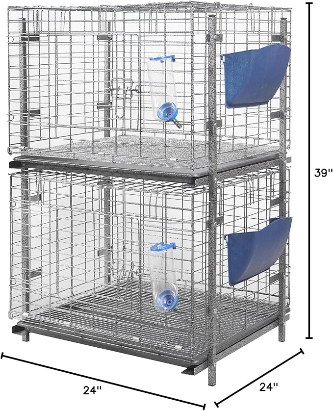 Stackable Rabbit Cage with Feeder and Water Bottle, 24 x 24 x 16 inches, Guinea Pig Ferret Bunny Hutch (2)