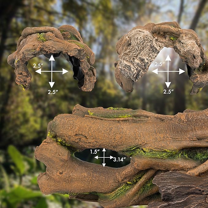 Orchid Valley Lizard, Snake or Reptile Hide. Large Hollow Log for Terrarium. Bearded Dragon or Gecko Tank Accessories. Natural Looking Basking Platform, Axolotl, Python Hideout. (XL-Version 2)