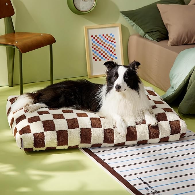 LE SURE Large Dog Beds-Thick Shredded Chopped Foam Pet Bed as Gift for Indoor with Removable Cover, Cute Modern Fuzzy Plush & Anti Slip Bottom, Brown