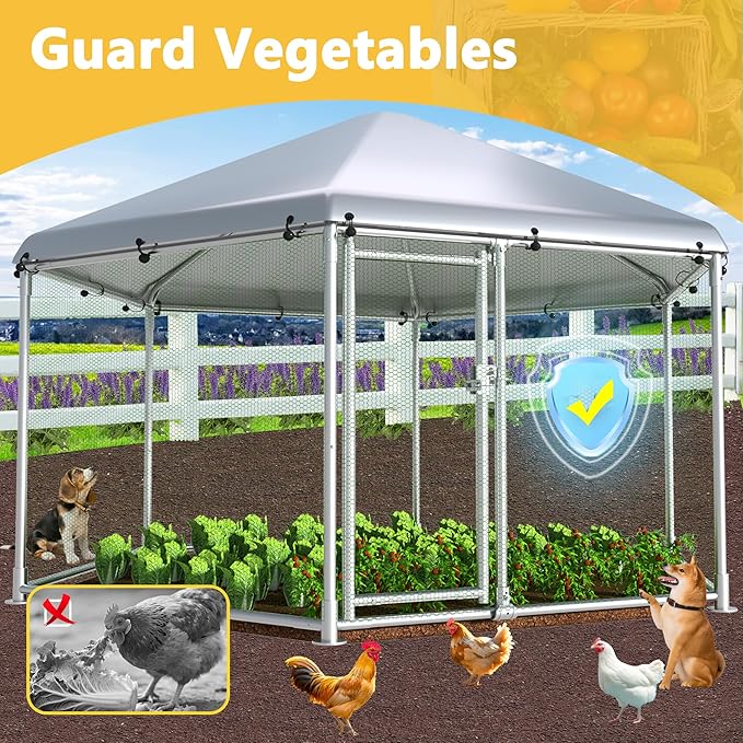 Large Chicken Coop Metal Chicken Runs for Yard with Cover Outdoor Hexagonal Chicken Coop Pet Pens Poultry Cage Duck Rabbit House Backyard Use