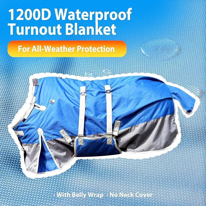 Winter Horse Blanket with Belly Band – Horse Blankets for Real Horses – Medium Weight Turnout Blanket - 1200D 260g – 72"