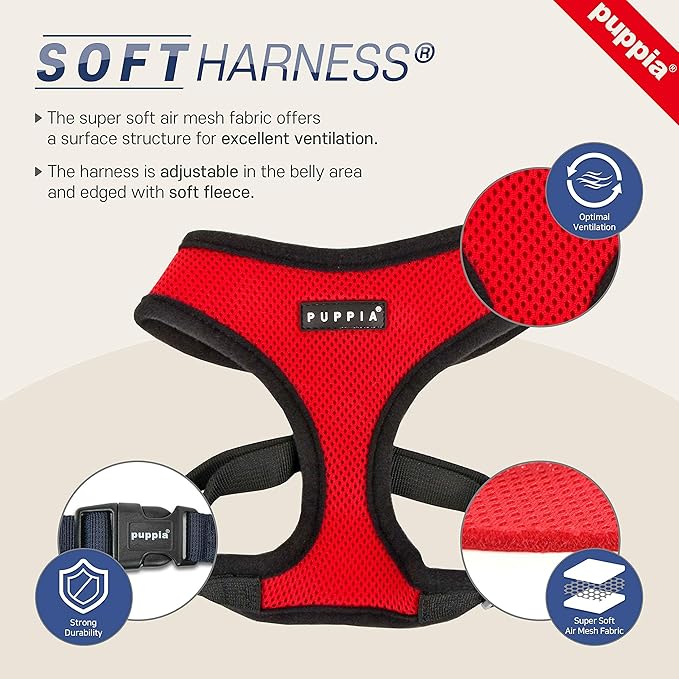 Puppia Soft Dog Harness No Choke Over-The-Head Triple Layered Breathable Mesh Adjustable Chest Belt and Quick-Release Buckle, Sky Blue, XX-Large