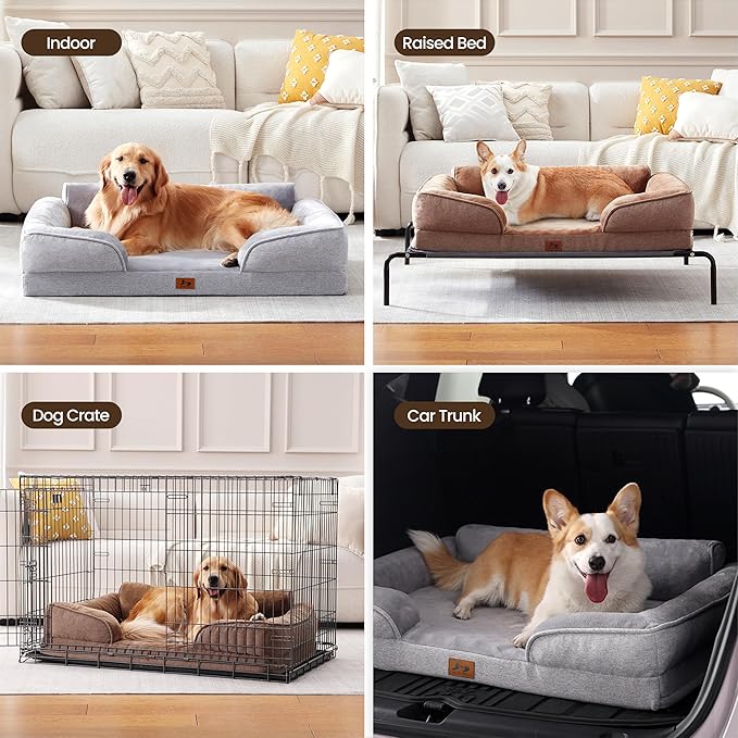 Orthopedic Dog Beds for Medium Size Dogs, Waterproof Egg-Crate Foam Pet Couch Bed with Soft Sides, Non-Slip Dog Sofa with Flannel Removable Washable Cover, 28" L Supportive Pet Sofa, Brown