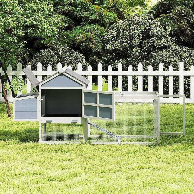 COZIWOW Outdoor Chicken Coop, Wooden Hen House with Nesting Box, Run, Resting Room, Ramp, Pull-Out Tray, Weatherproof, Patio Garden Pen Hutch for Ducks Poultry Pets, Easy to Clean, Gray (Normal)