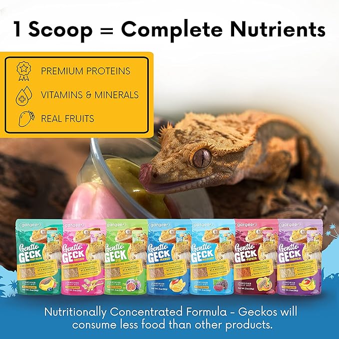 Gargeer 2oz Complete Crested Gecko Food Diet. Premium Mix, Ready to Use Freshly Made Powder. Unique Formula, Developed & Made in the USA. Enjoy! (Mango)