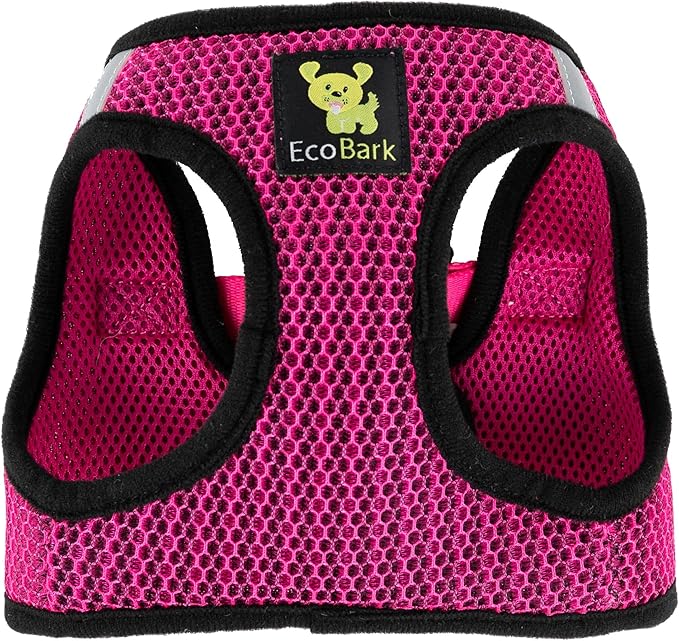 EcoBark Step in Dog Harness - Eco-Friendly Dog Harnesses for Small and Medium Breed Dogs - Reflective and Adjustable Body Halter Vest - Soft Mesh Toy Breed Harness (Fuchsia Pink, Large)