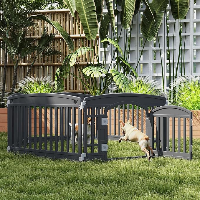 DUMOS Dog Playpen 6 Panels 24" Plastic Exercise Fence Pen with Door Small Puppy, Medium Dogs Animal Pet for Outdoor, Garden, Yard, RV Camping(Black)