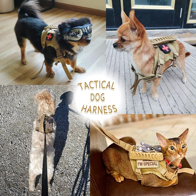 Tactical Dog Harness Tactical Puppy Vest with Rubber Handle K9 Military Adjustable Pet Vest Harness for Outdoor Training XS Dog Harness (Camouflage Harness)