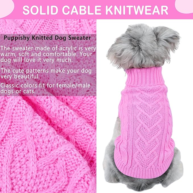 Dog Sweaters for Small Dogs Small Dog Clothes for Winter Solid Knitted Puppy Clothes Warm Turtleneck Doggy Coat Pullover Pet Cat Sweater with Heart-Shape Design(Pink, X-Small)