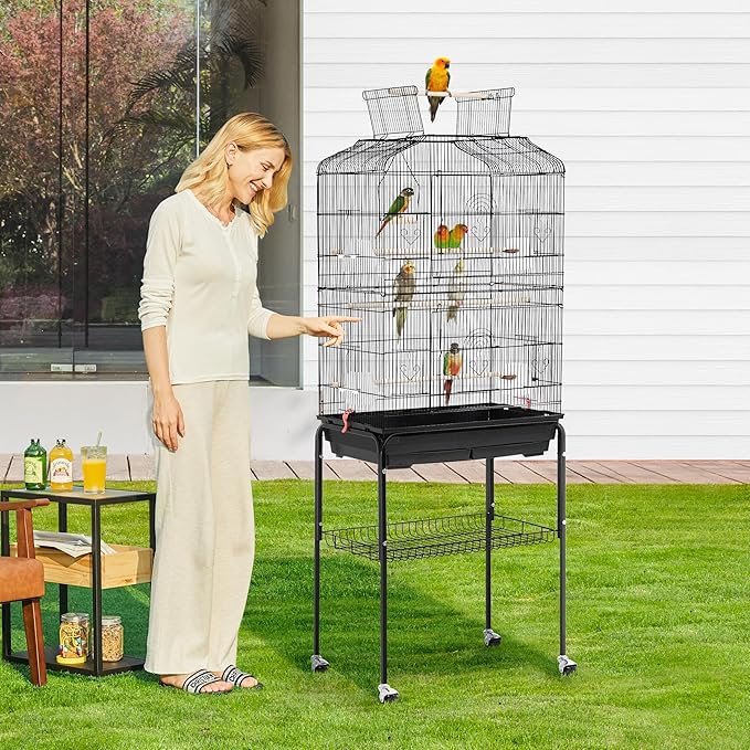 Yaheetech 67.5inch Height Extra Large Bird Cage Cockatiel Cage Metal Parrot Cage w/Slide-Out Tray & Feeders & Detachable Rolling Stand