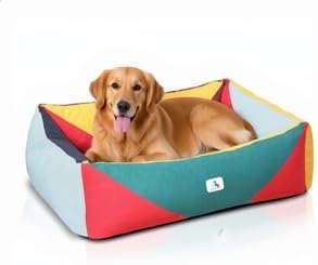 290 GSM Cotton Canvas Dog Couch Bed, Washable Removable Cover, Tough Bolster with Supportive Chopped Foam, Anti-Slip Bottom (Large)