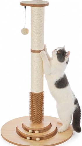 Made4Pets Tall Cat Scratching Post for Indoor Cats with Self Groomer, 33.6" by Made4Pets