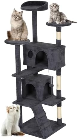 FDW | 62" Cat Tree Tower | Dark Gray | Multi-Level Indoor Activity Center by FDW